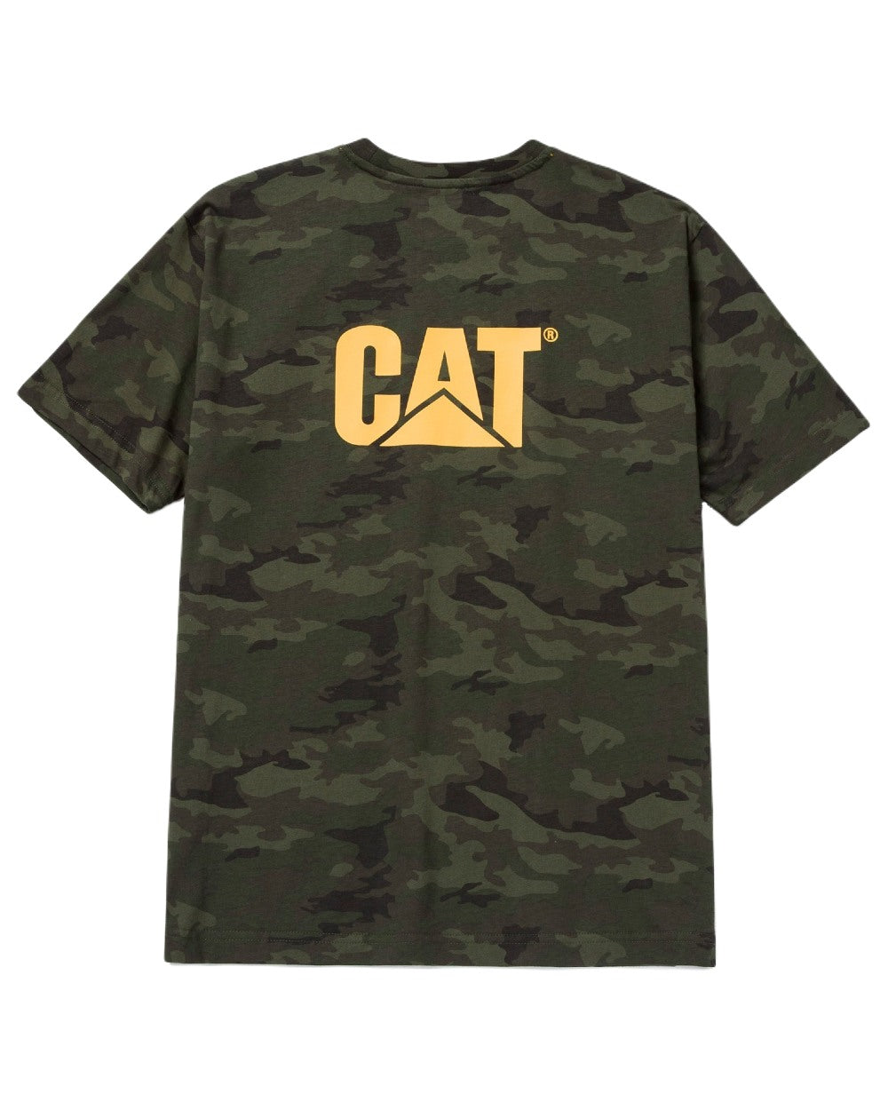 Night Camo Coloured Caterpillar Trademark Tee On A White Background 