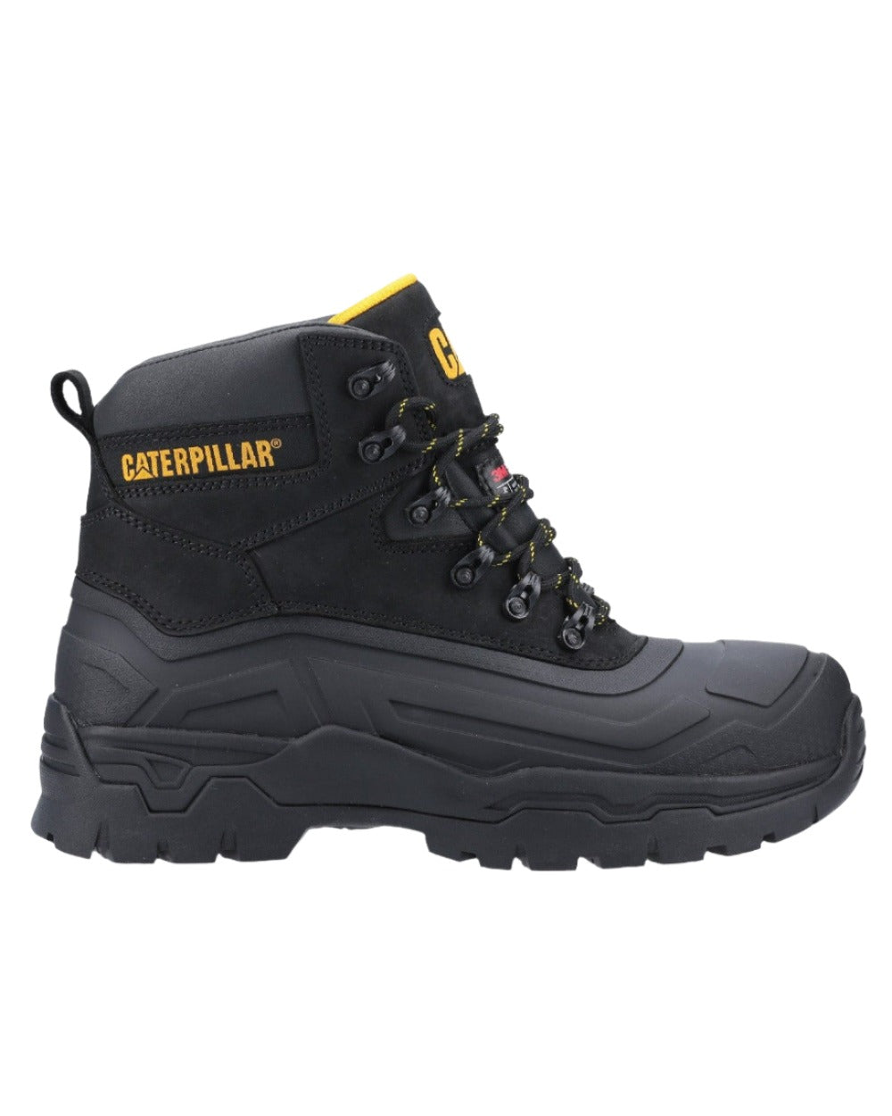 Black Coloured Caterpillar Typhoon SBH Safety Boot On A White Background
