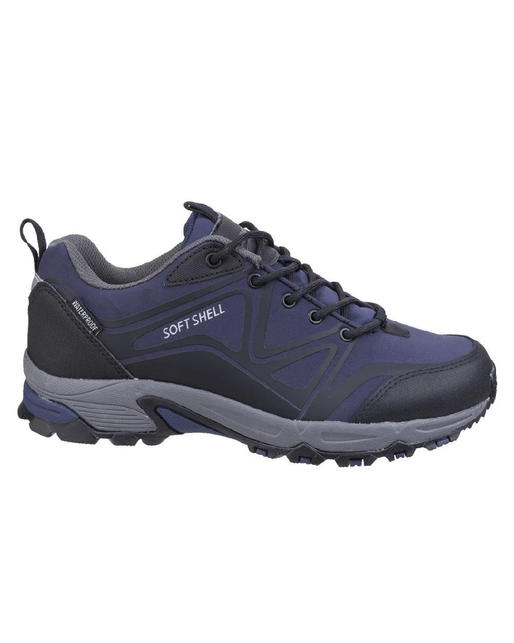 Blue/Black/Grey coloured Cotswold Mens Abbeydale Low Hiking Shoes on white background