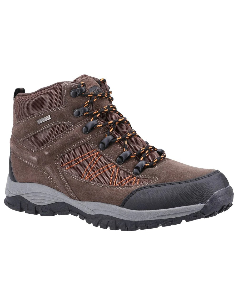 Brown coloured Cotswold Mens Maisemore Hiking Boots on white background 