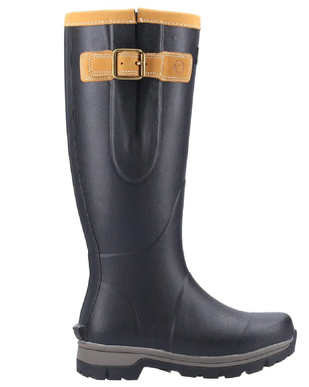 Black coloured Cotswold Stratus Wellingtons on white background 