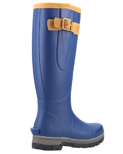 Blue coloured Cotswold Stratus Wellingtons on white background 