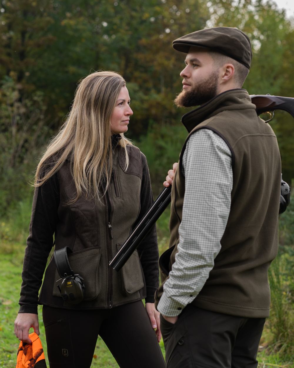 Tarmac Green Coloured Deerhunter Eagle Fleece Waistcoat On A Forest Background 