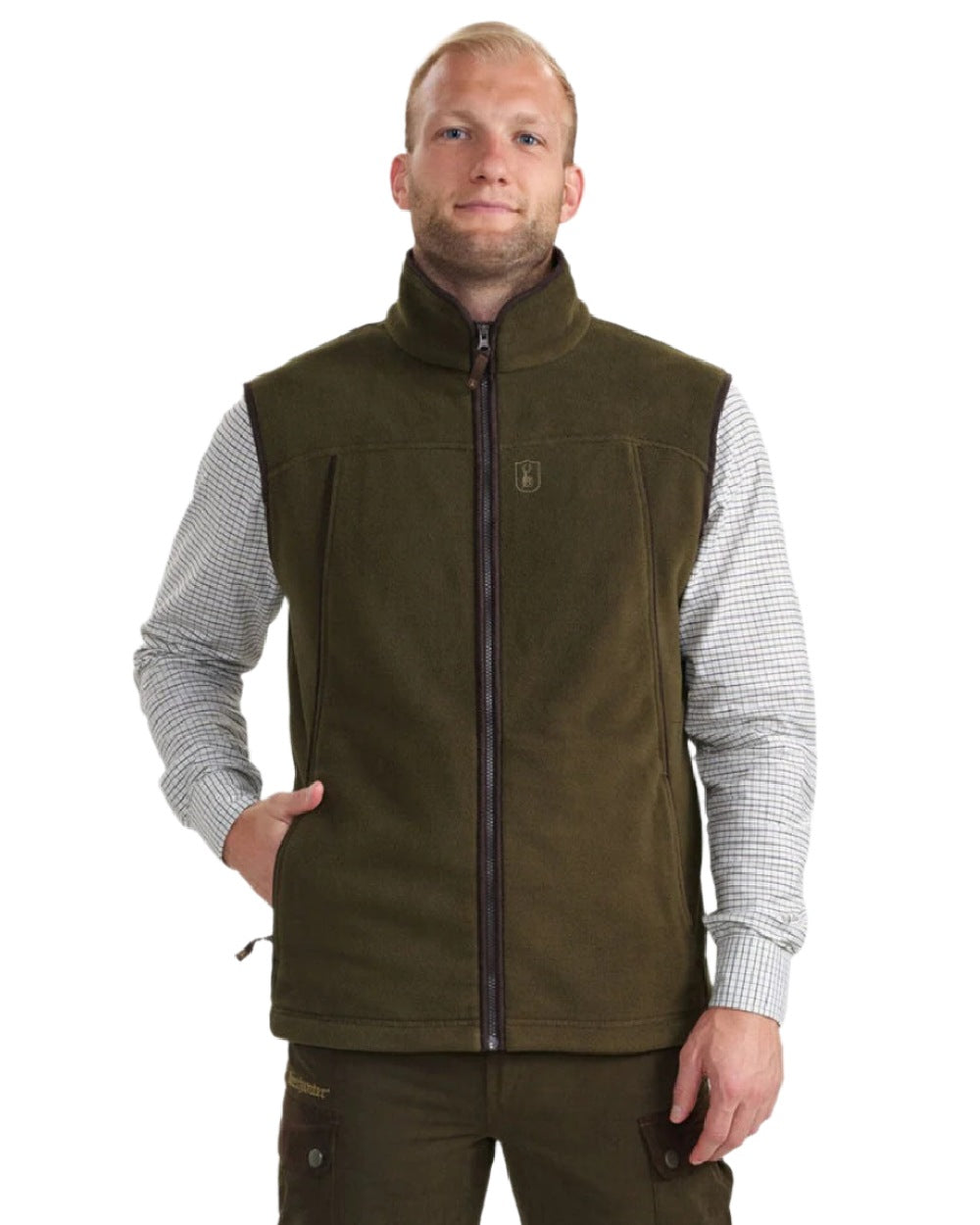 Tarmac Green Coloured Deerhunter Eagle Fleece Waistcoat On A White Background