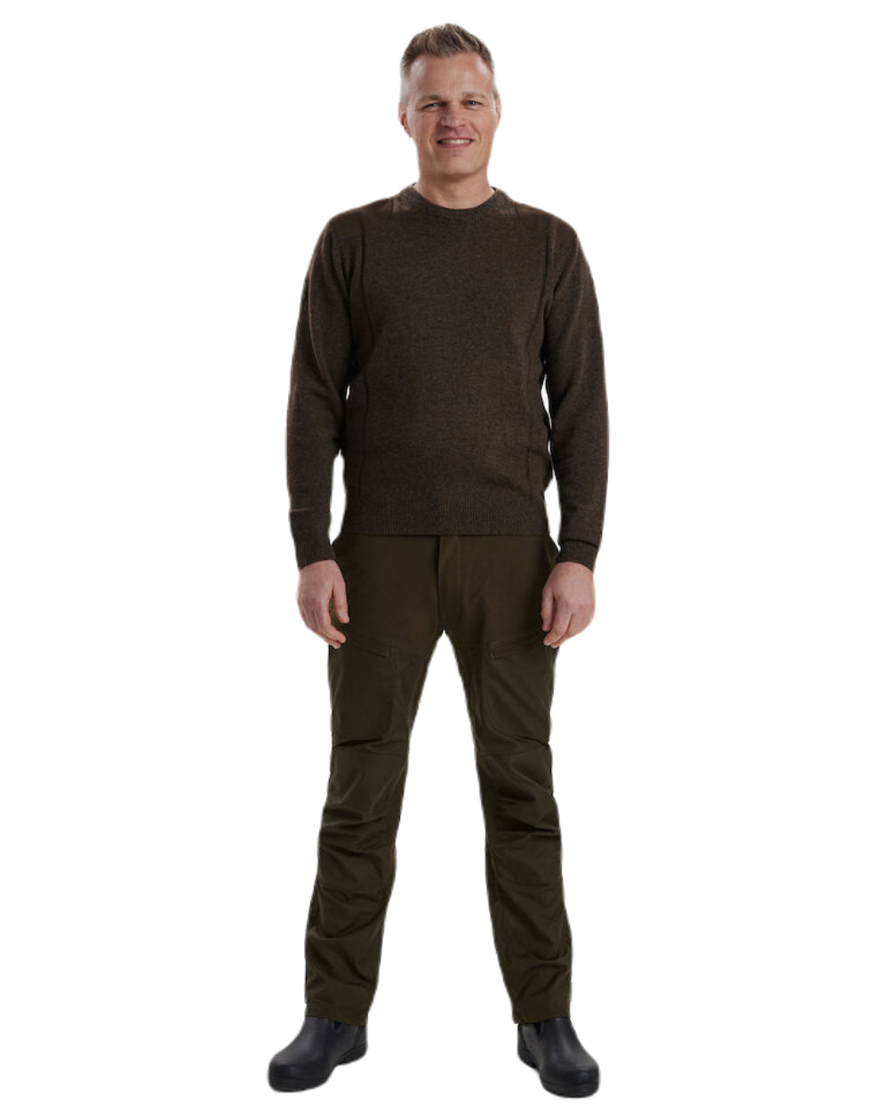 Dark Elm Coloured Deerhunter Kingston Knit O-Neck Jumper On A White Background 