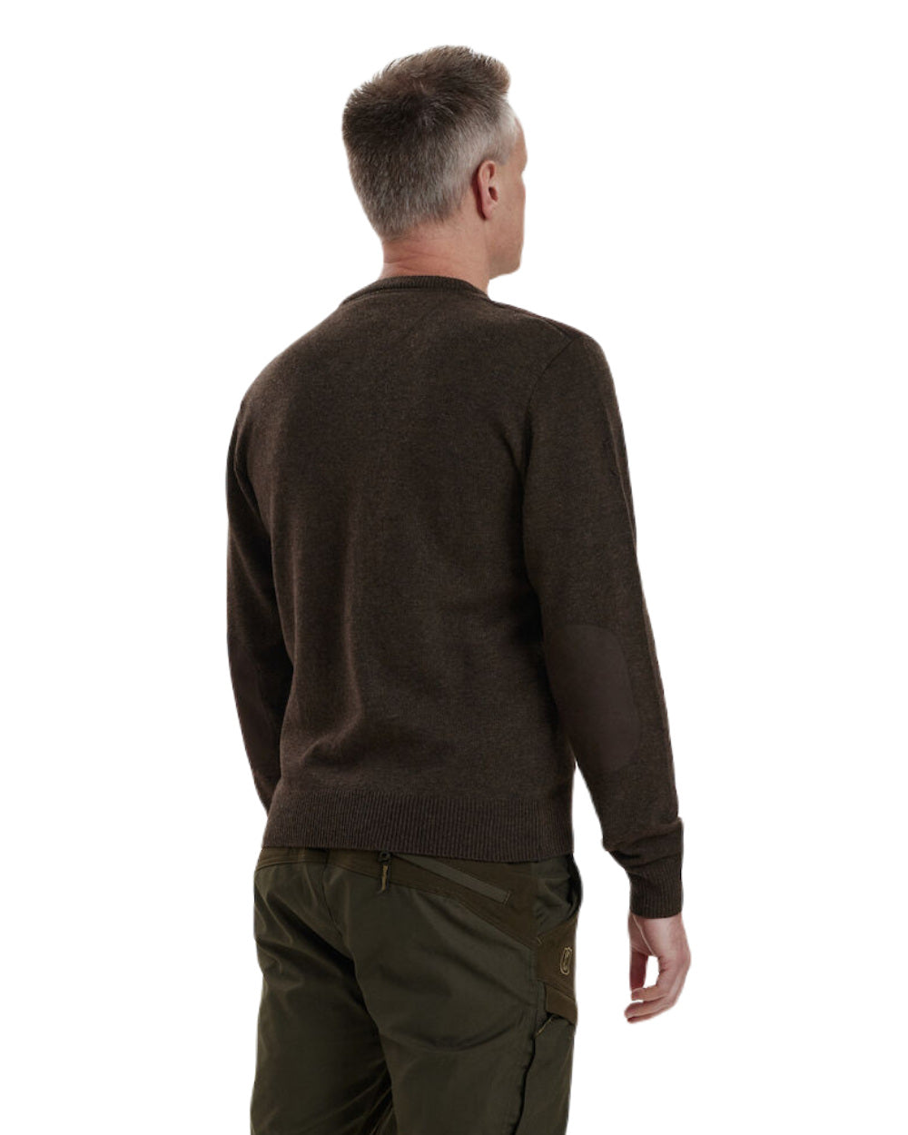 Dark Elm Coloured Deerhunter Kingston Knit O-Neck Jumper On A White Background 