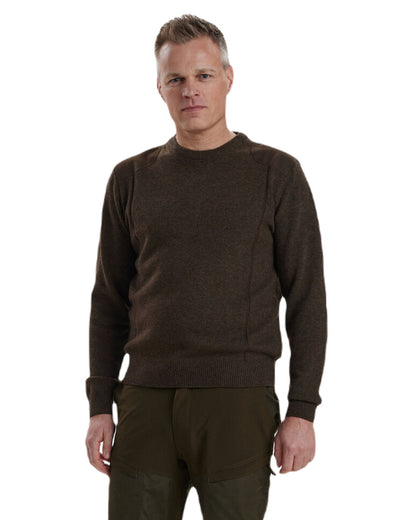 Dark Elm Coloured Deerhunter Kingston Knit O-Neck Jumper On A White Background 