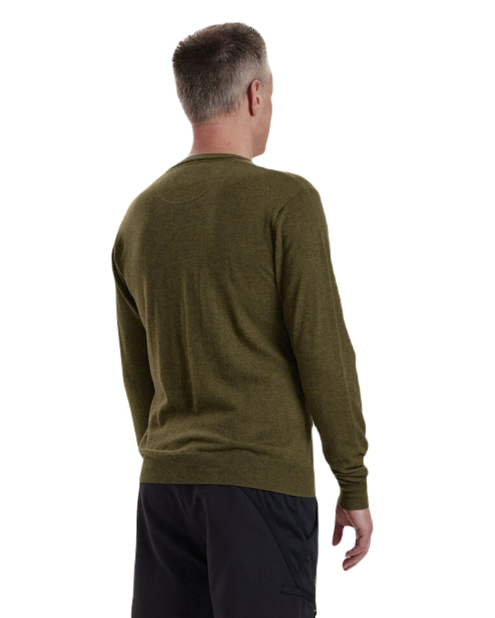 Cypress Coloured Deerhunter Kingston Knit V-Neck Jumper On A White Background 