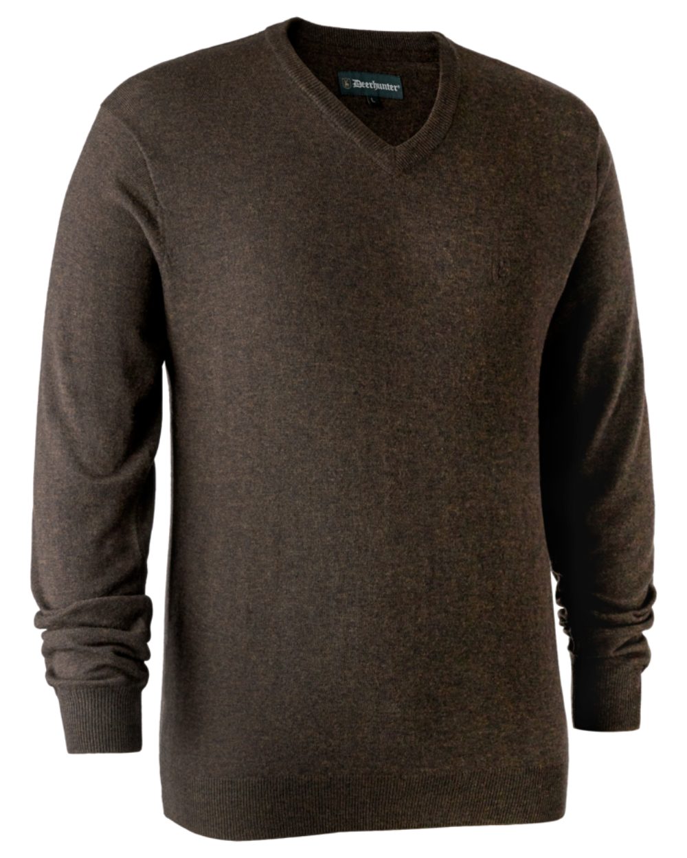 Dark Elm Coloured Deerhunter Kingston Knit V-Neck Jumper On A White Background 