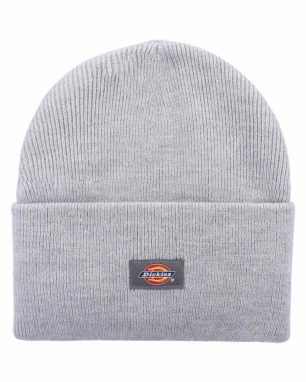 Heather Grey Coloured Dickies Acrylic Cuffed Beanie on White Background
