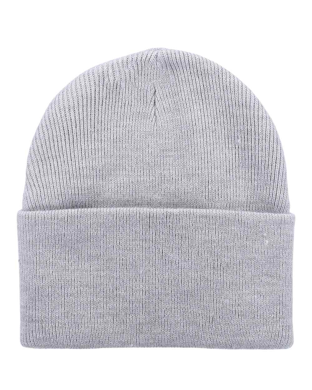 Heather Grey Coloured Dickies Acrylic Cuffed Beanie on White Background
