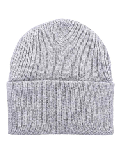 Heather Grey Coloured Dickies Acrylic Cuffed Beanie on White Background
