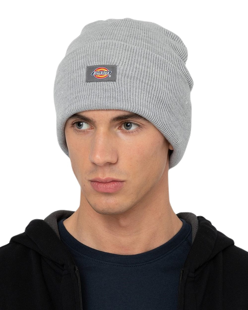 Heather Grey Coloured Dickies Acrylic Cuffed Beanie on White Background
