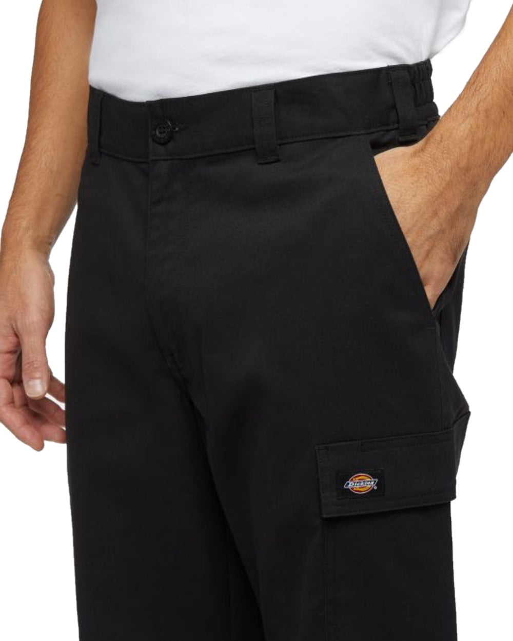Black Coloured Dickies Mens Cargo Twill Joggers on White Background
