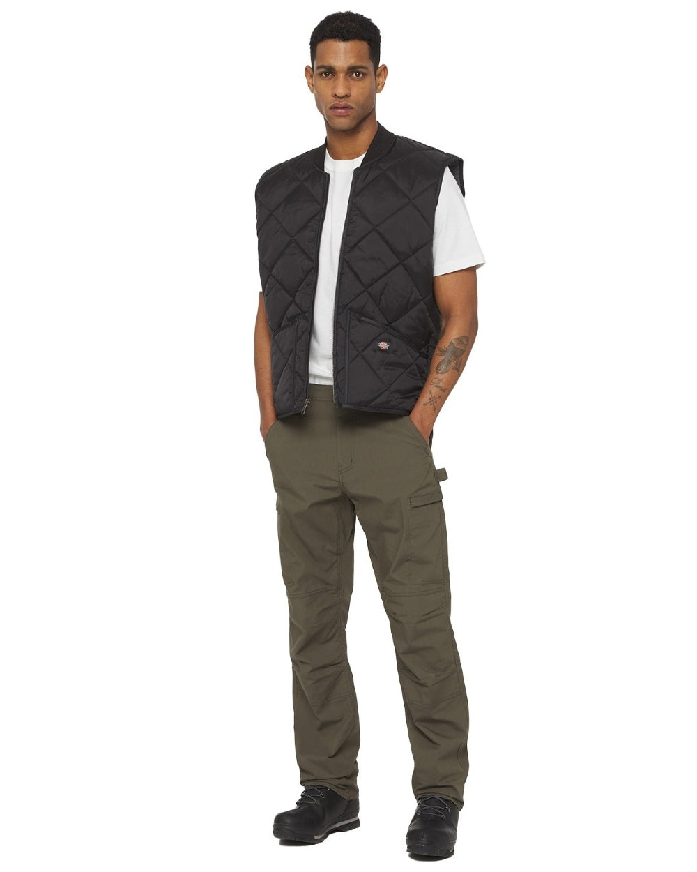 Black Coloured Dickies Mens Diamond Quilted Gilet on White Background
