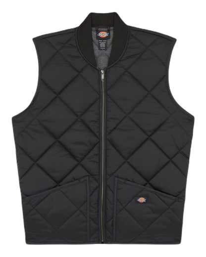 Black Coloured Dickies Mens Diamond Quilted Gilet on White Background
