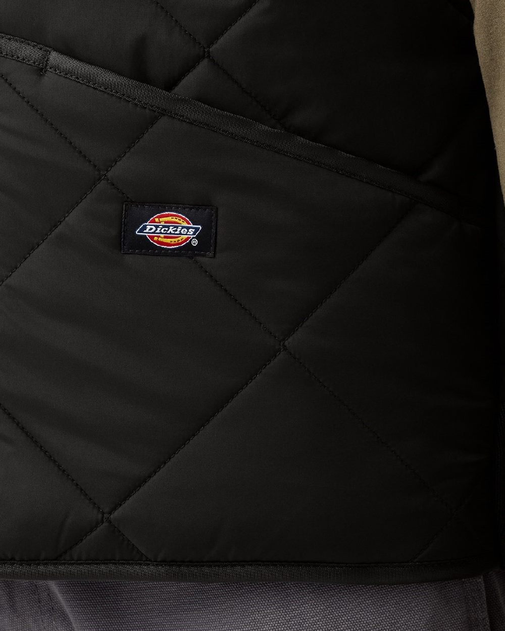 Black Coloured Dickies Mens Diamond Quilted Gilet on White Background

