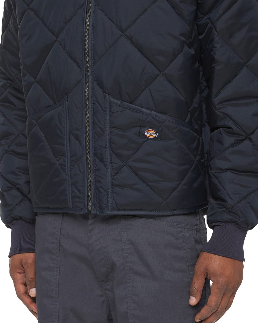Dark Navy Coloured Dickies Mens Diamond Quilted Nylon Jacket on White Background
