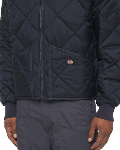 Dark Navy Coloured Dickies Mens Diamond Quilted Nylon Jacket on White Background
