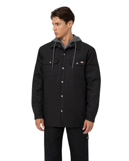 Black Coloured Dickies Mens Duck Shirt Jacket on White Background
