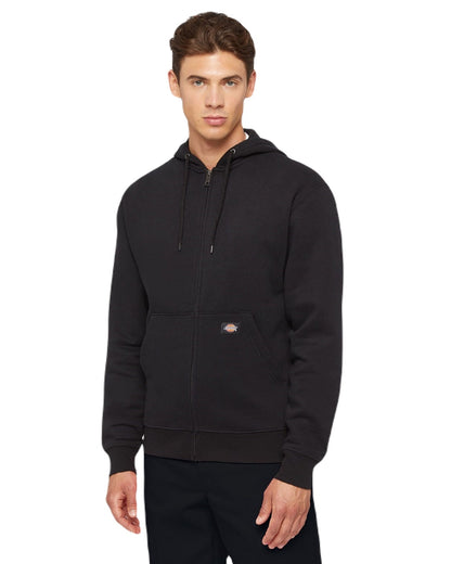 Black Coloured Dickies Mens Everyday Full Zip Fleece Hoodie on White Background

