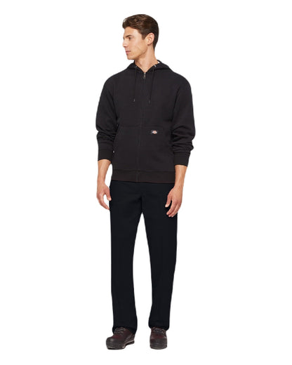 Black Coloured Dickies Mens Everyday Full Zip Fleece Hoodie on White Background
