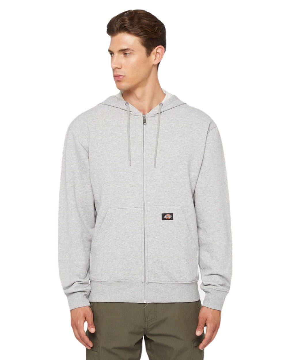 Heather Grey Coloured Dickies Mens Everyday Full Zip Fleece Hoodie on White Background

