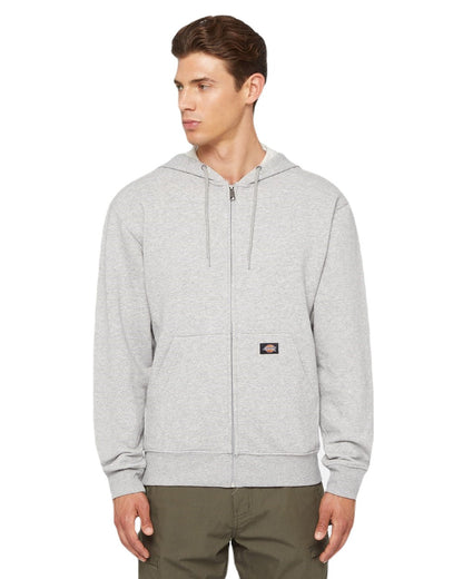 Heather Grey Coloured Dickies Mens Everyday Full Zip Fleece Hoodie on White Background
