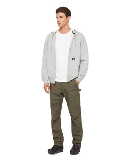 Heather Grey Coloured Dickies Mens Everyday Full Zip Fleece Hoodie on White Background
