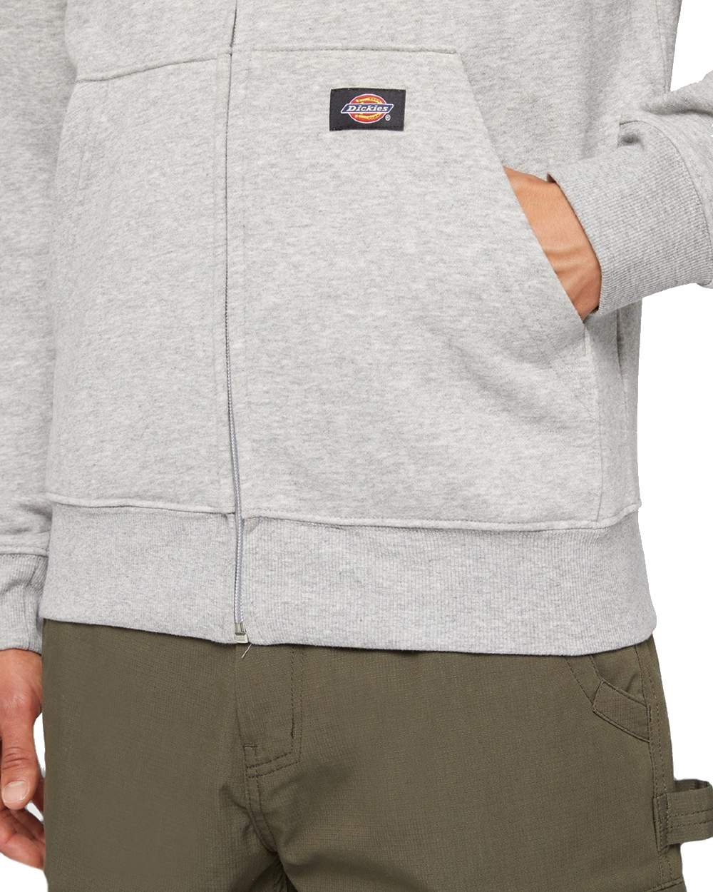 Heather Grey Coloured Dickies Mens Everyday Full Zip Fleece Hoodie on White Background
