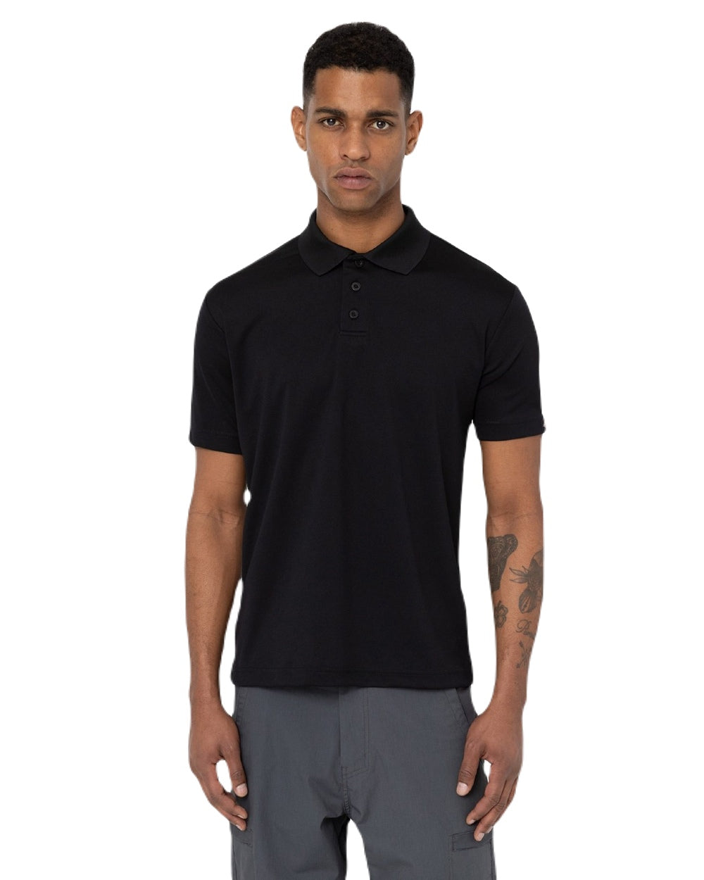 Black Coloured Dickies Mens Everyday Polo Shirt on White Background
