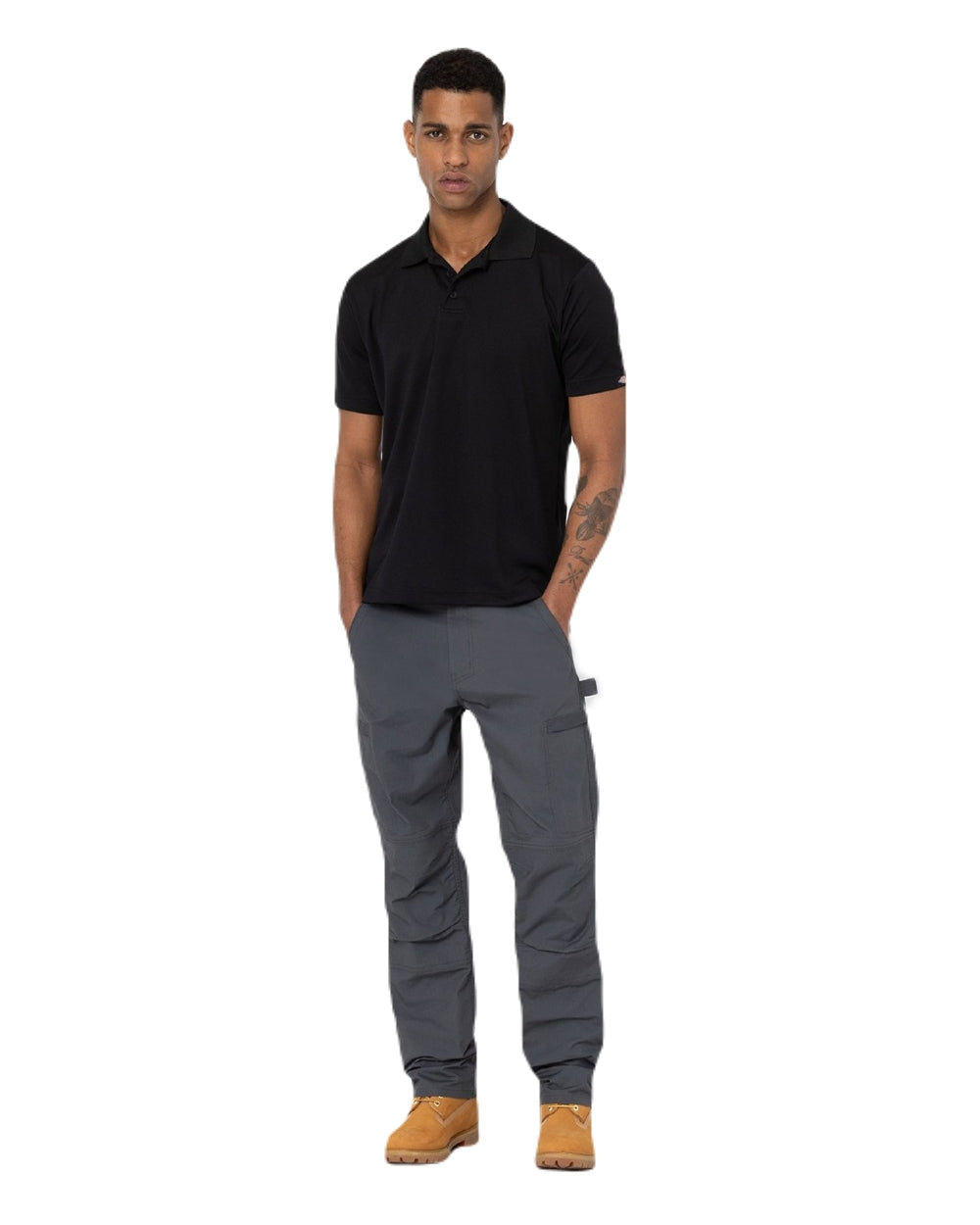 Black Coloured Dickies Mens Everyday Polo Shirt on White Background
