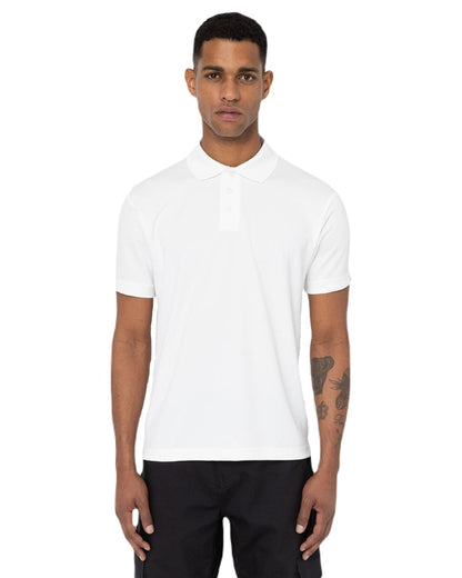 White Coloured Dickies Mens Everyday Polo Shirt on White Background
