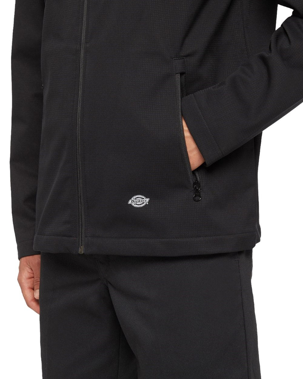 Black Coloured Dickies Mens Everyday Softshell Jacket on White Background
