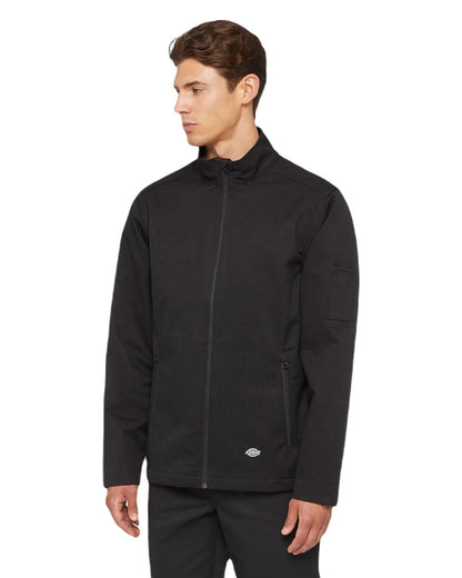 Black Coloured Dickies Mens Everyday Softshell Jacket on White Background
