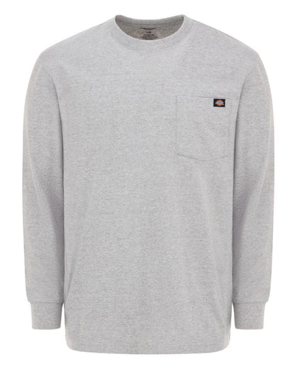 Heather Grey Coloured Dickies Mens Long Sleeve Pocket Tee on White Background
