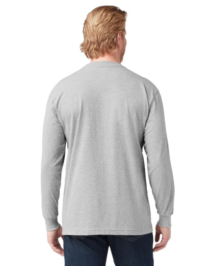 Heather Grey Coloured Dickies Mens Long Sleeve Pocket Tee on White Background
