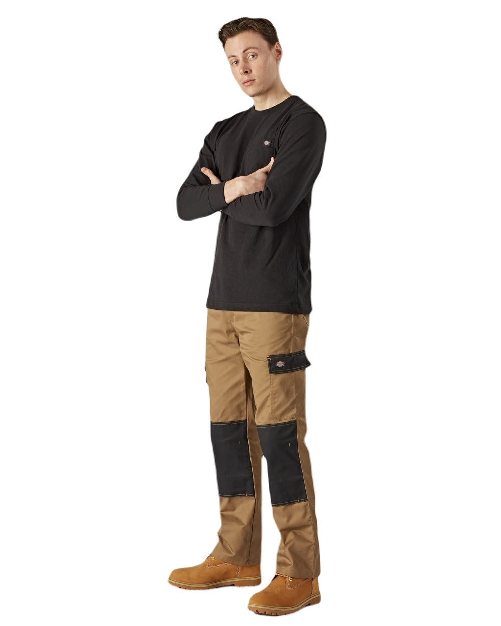 Black Coloured Dickies Mens Long Sleeve Pocket Tee on White Background
