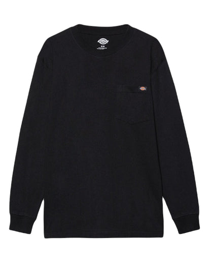 Black Coloured Dickies Mens Long Sleeve Pocket Tee on White Background
