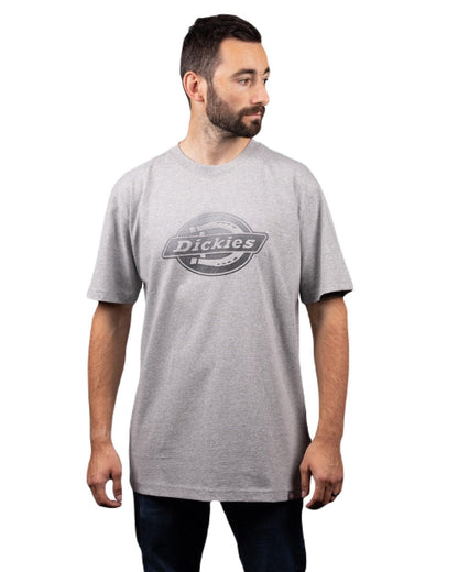 Heather Grey Coloured Dickies Mens Short Sleeve Logo Graphic T-Shirt 2 on White Background
