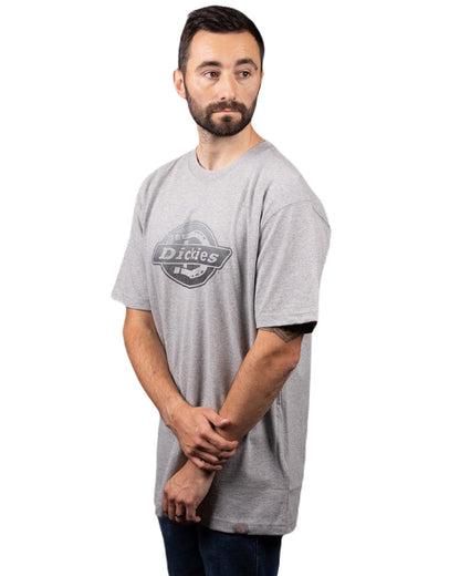 Heather Grey Coloured Dickies Mens Short Sleeve Logo Graphic T-Shirt 2 on White Background
