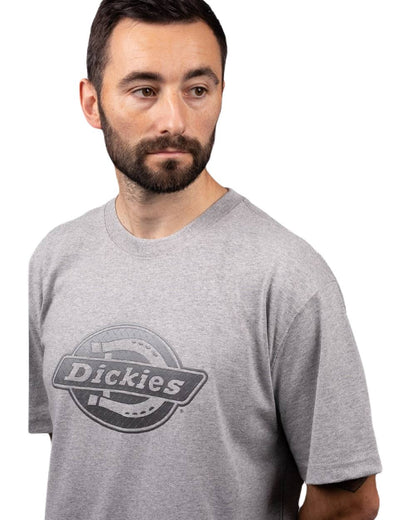 Heather Grey Coloured Dickies Mens Short Sleeve Logo Graphic T-Shirt 2 on White Background
