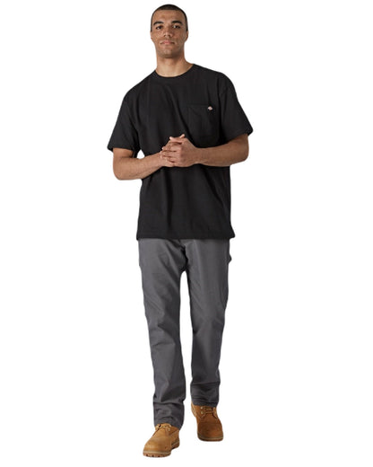 Black Coloured Dickies Mens Short Sleeve Pocket Cotton T-Shirt on White Background
