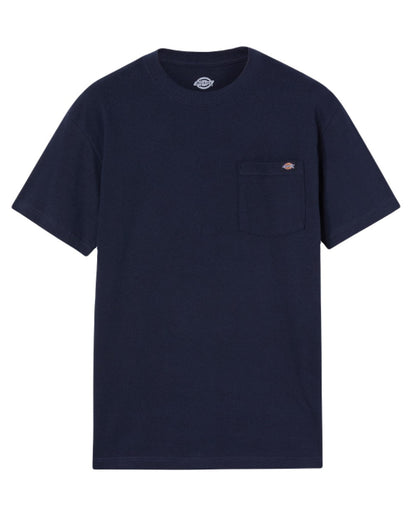 Navy Blue Coloured Dickies Mens Short Sleeve Pocket Cotton T-Shirt on White Background
