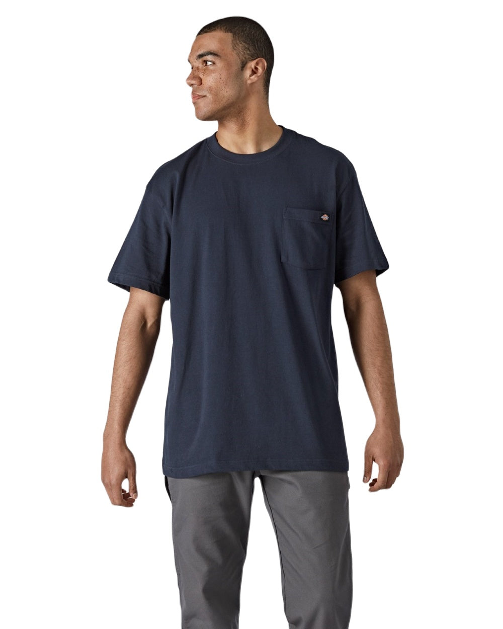 Navy Blue Coloured Dickies Mens Short Sleeve Pocket Cotton T-Shirt on White Background
