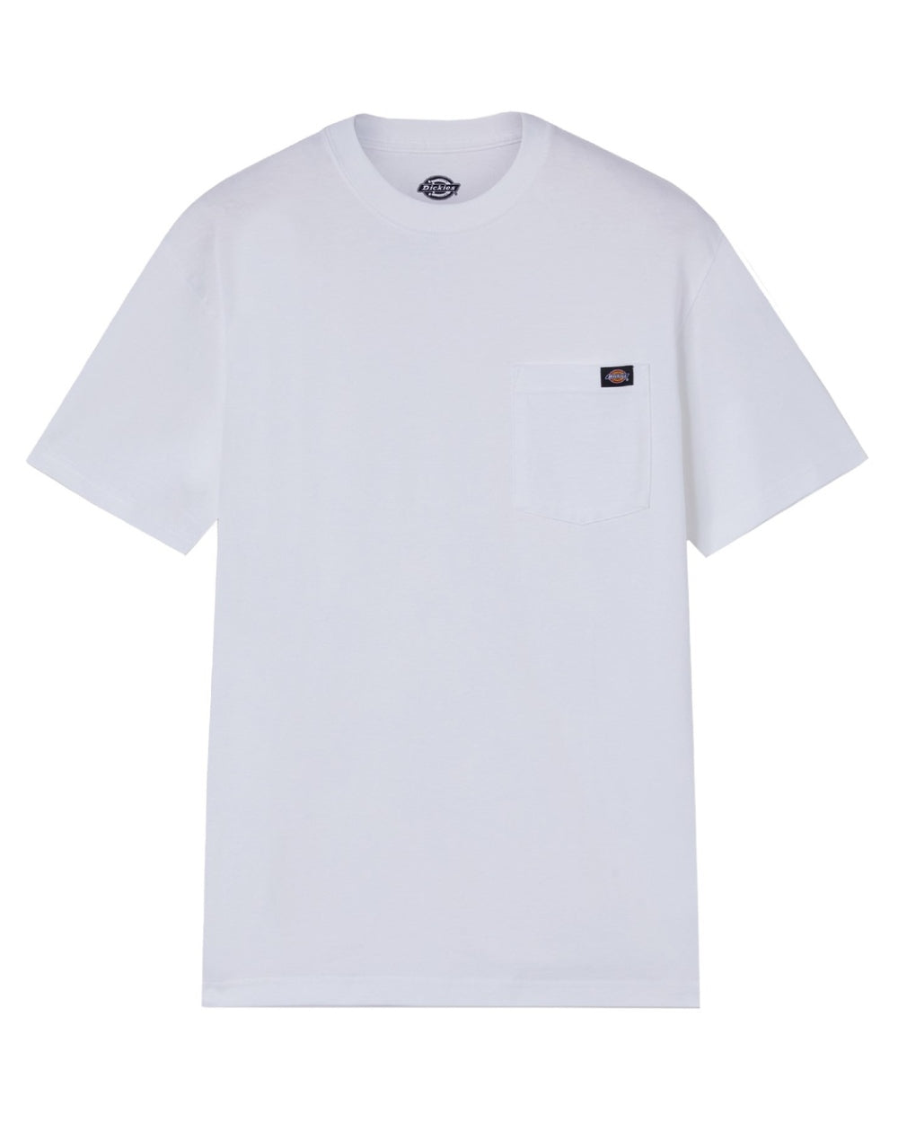 White Coloured Dickies Mens Short Sleeve Pocket Cotton T-Shirt on White Background
