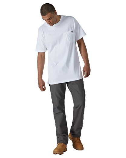 White Coloured Dickies Mens Short Sleeve Pocket Cotton T-Shirt on White Background
