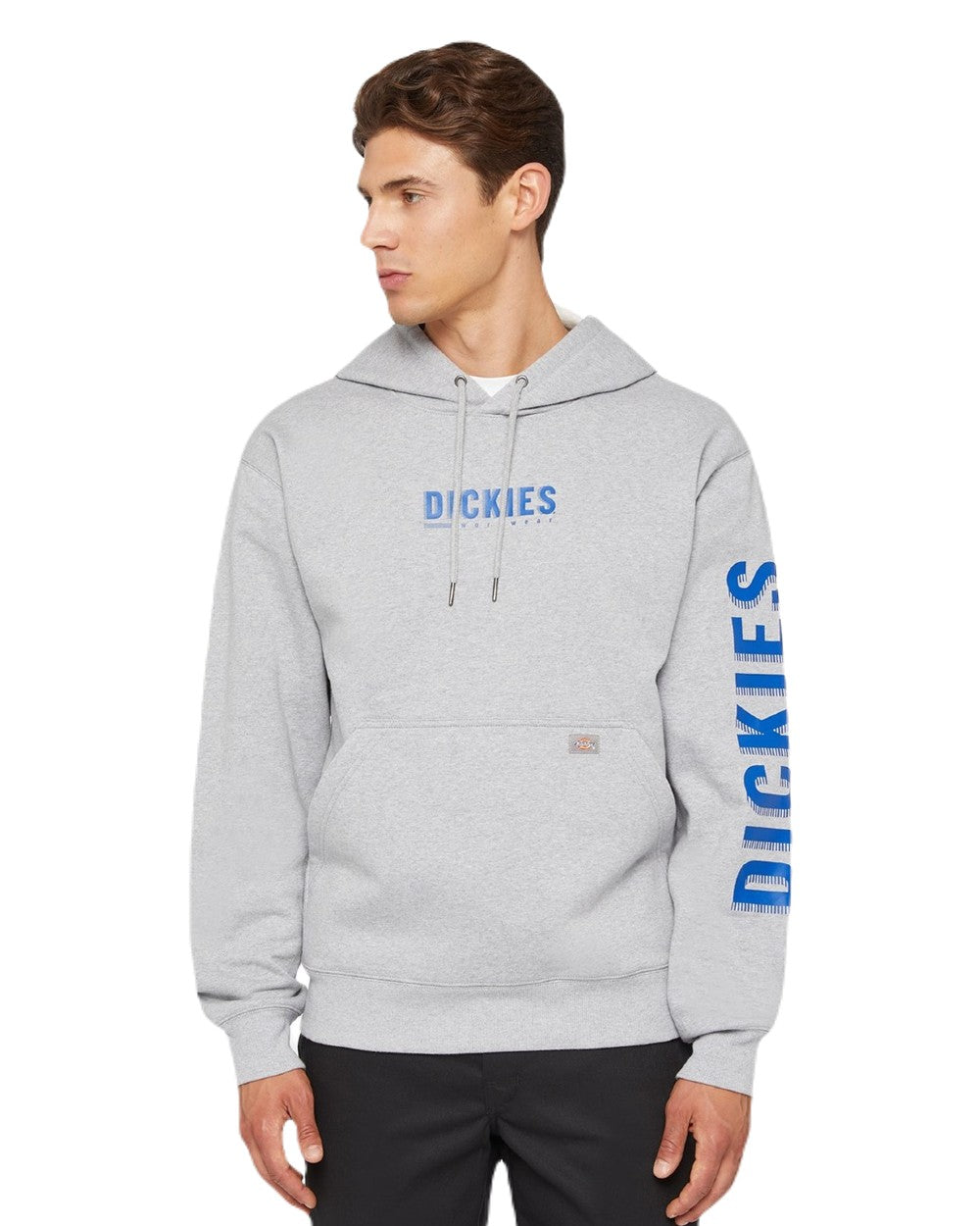 Heather Grey Coloured Dickies Mens Water Repellent Workwear Graphic Hoodie on White Background
