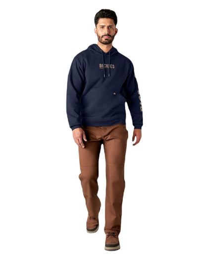Ink Navy Coloured Dickies Mens Water Repellent Workwear Graphic Hoodie on White Background
