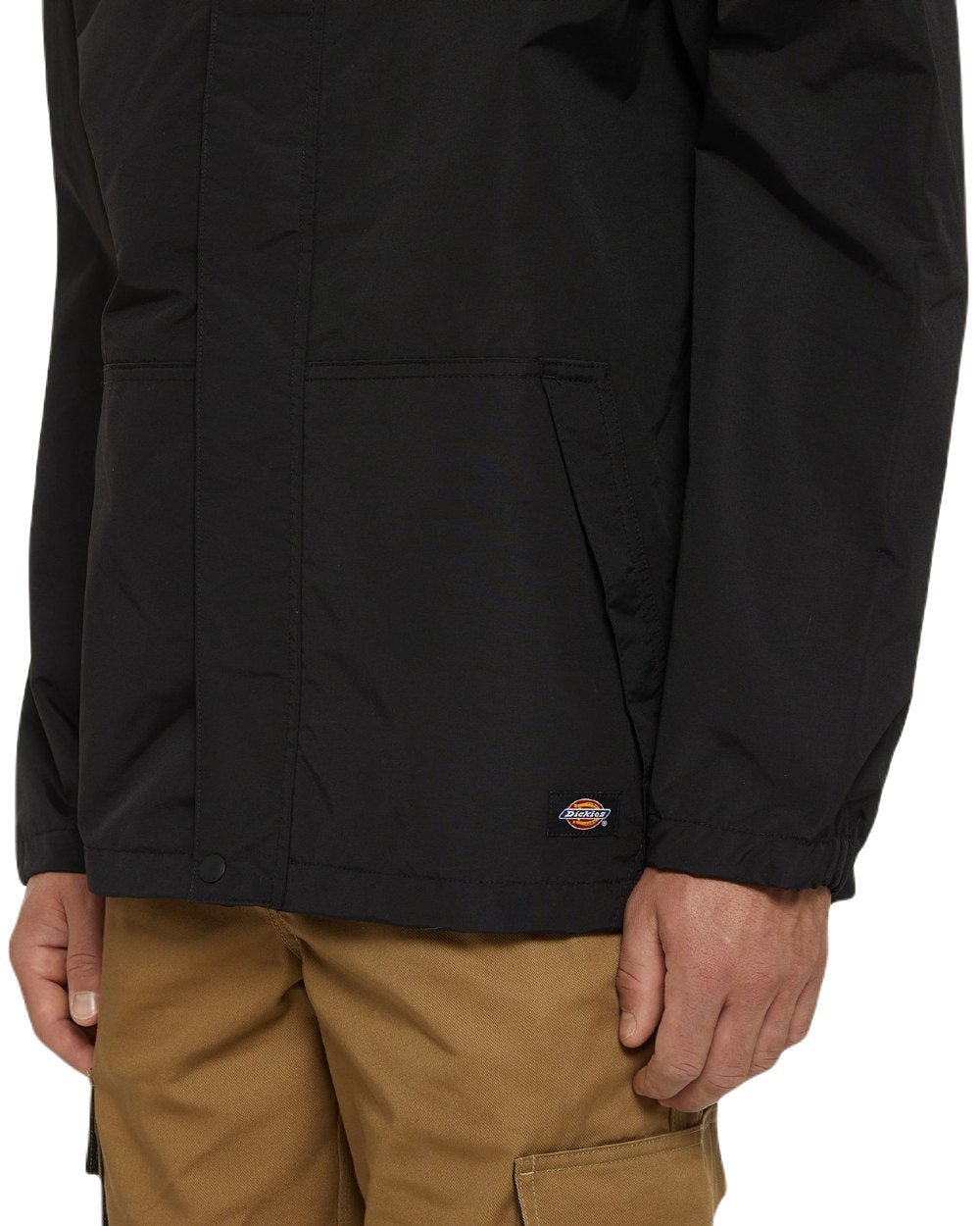 Black Coloured Dickies Mens Waterproof Rain Jacket on White Background
